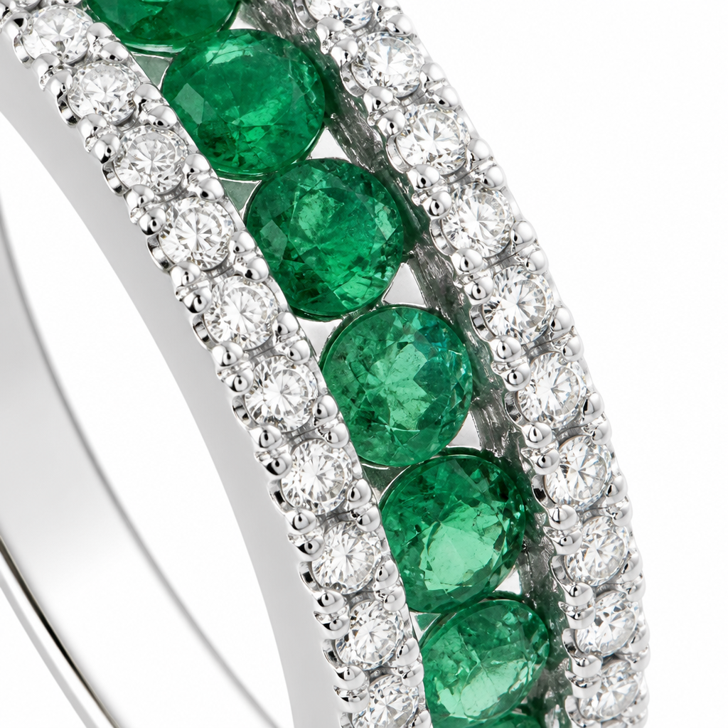 Anello Salvini Oro 18kt Fascia Diamanti E Smeraldi