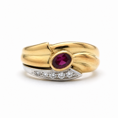 Anello Damiani Oro E Diamante Con Rubino 0,33 Ct.