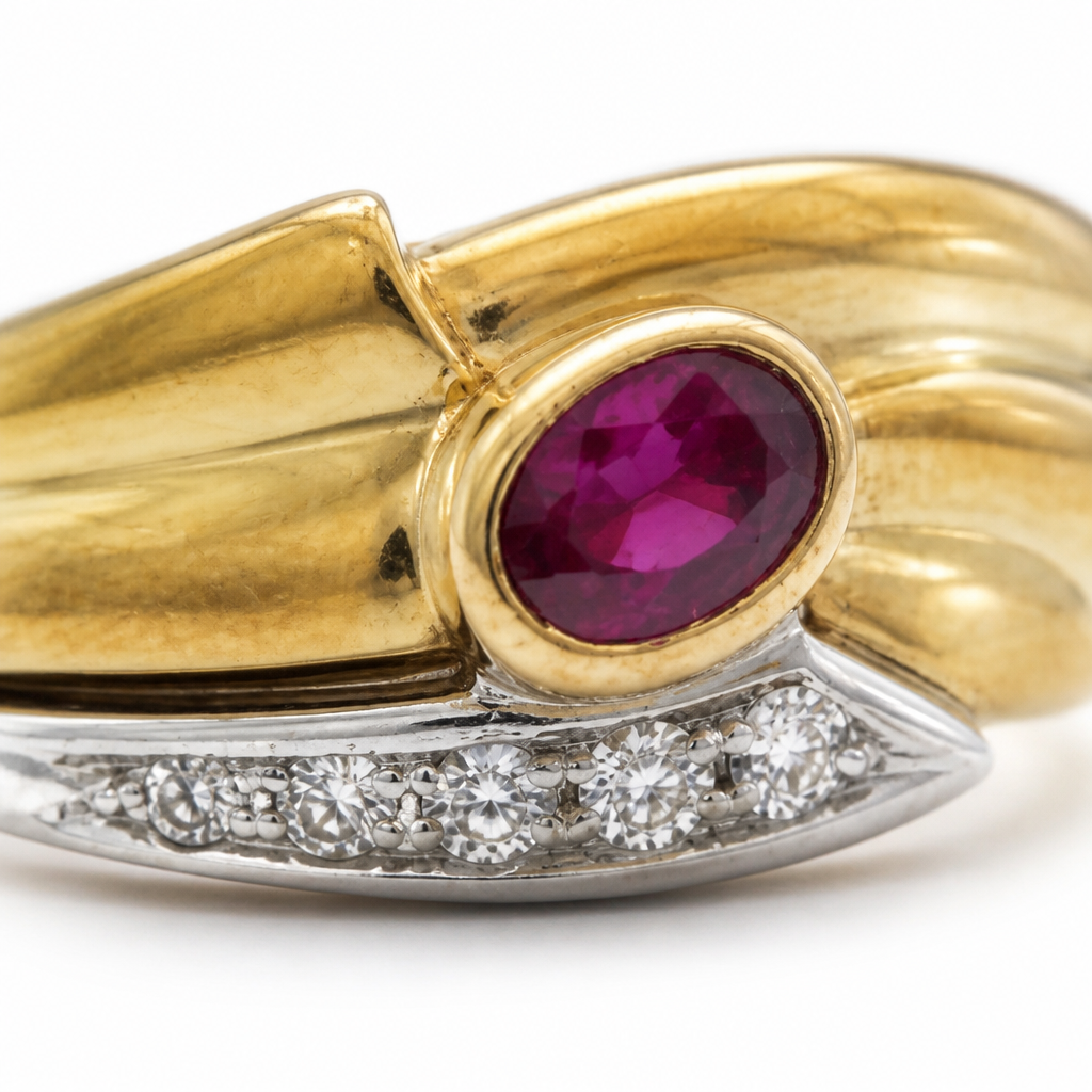 Anello Damiani Oro E Diamante Con Rubino 0,33 Ct.