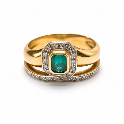Anello Damiani Oro Con Diamanti E Smeraldo 0,37 Ct.