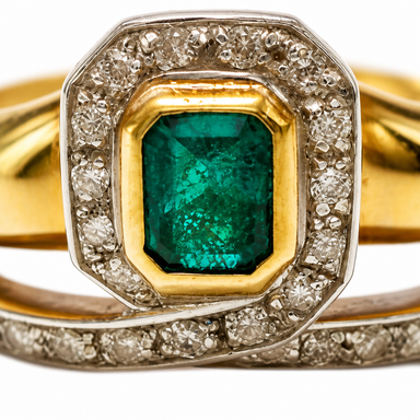 Anello Damiani Oro Con Diamanti E Smeraldo 0,37 Ct.