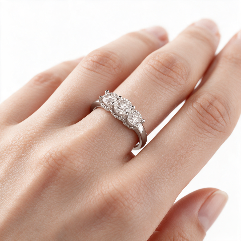 Anello Veretta Salvini Eterea oro bianco 18kt 3 diamanti - indossato