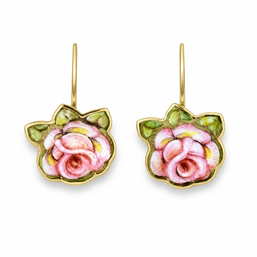 Orecchini Gabriella Rivalta in oro miniato con rosa smaltata