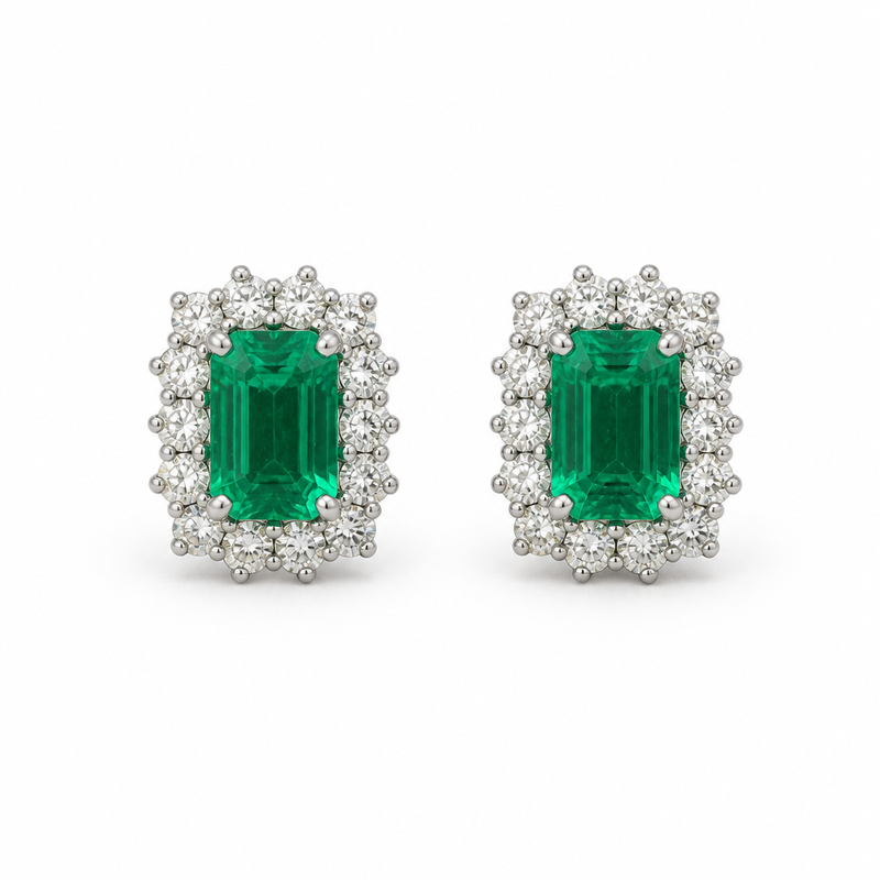 Orecchini Recarlo Oro Bianco 18kt Smeraldi 1,17 ct Diamanti 0,44 ct F VS