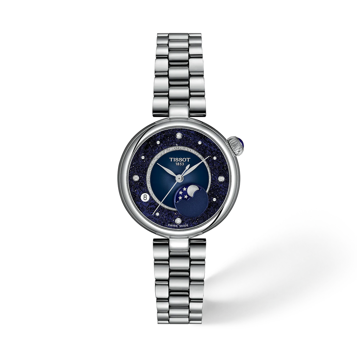 Tissot Désir Moonphase 29,6 mm T152.223.11.496.00 quadrante blu, vista frontale