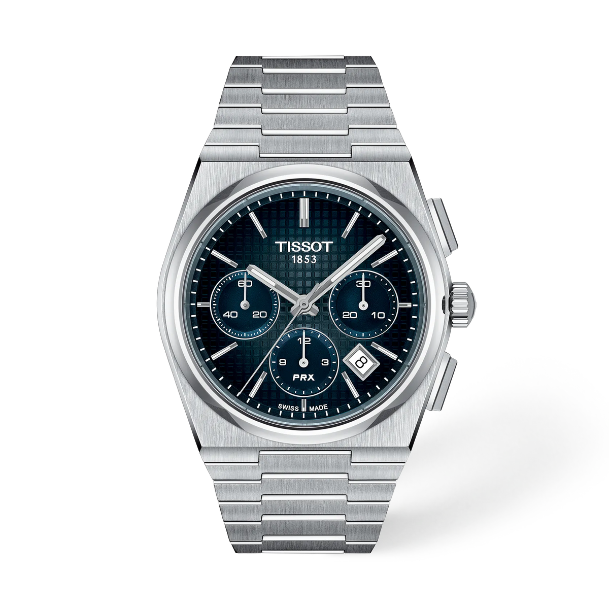 Tissot PRX Chronograph 42 mm T137.427.11.041.01 quadrante blu, vista frontale