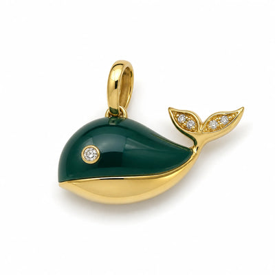 Ciondolo Damiani Pesciolino Oro 18kt Agata Verde e Brillante 0,06 ct