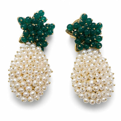 Orecchini Roberta Gioielli Oro 18kt Perle Acqua Dolce e Agata Verde