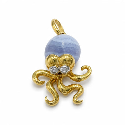 Ciondolo Damiani Polpo Oro 18kt Calcedonio e Brillante 0,03 ct