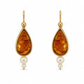Orecchini Oro Bianco 18kt Ambra Incisa e Perle