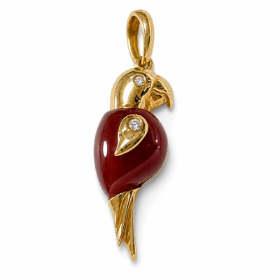 Ciondolo Damiani Pappagallo Oro 18kt Calcedonio e Brillante 0,03 ct